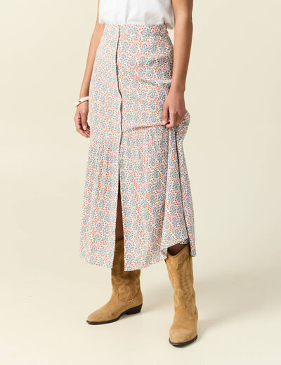 Jupe longue &eacute;vas&eacute;e blanc femme