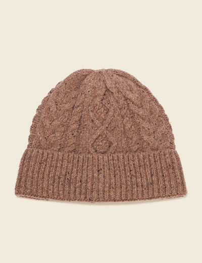 Bonnet tricoté à torsades marron foncé homme