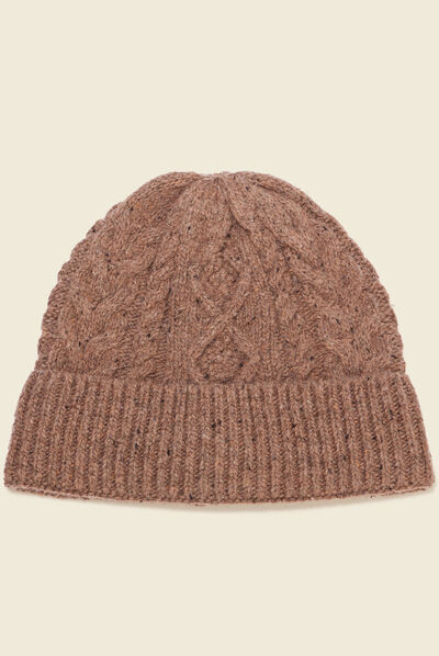 Bonnet tricoté à torsades marron foncé homme