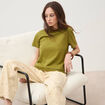 T-shirt droit col rond manches courtes vert kaki femme