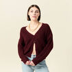 Gilet ajour&eacute; col V manches longues bordeaux femme