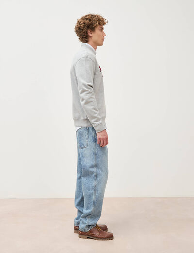 Sweat droit col rond manches longues gris clair homme
