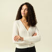 Gilet ajour&eacute; col V manches longues creme femme