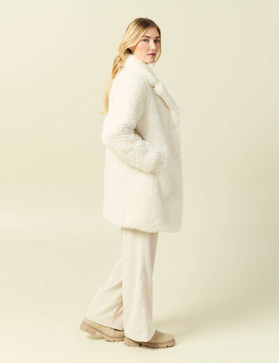 Manteau oversize long effet polaire creme femme