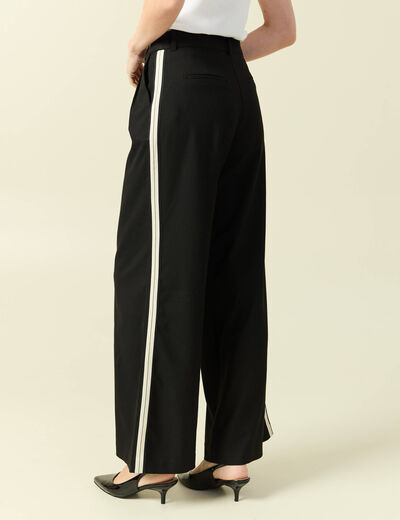 Pantalon large taille haute noir femme
