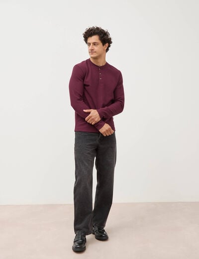 T-shirt manches longues prune homme