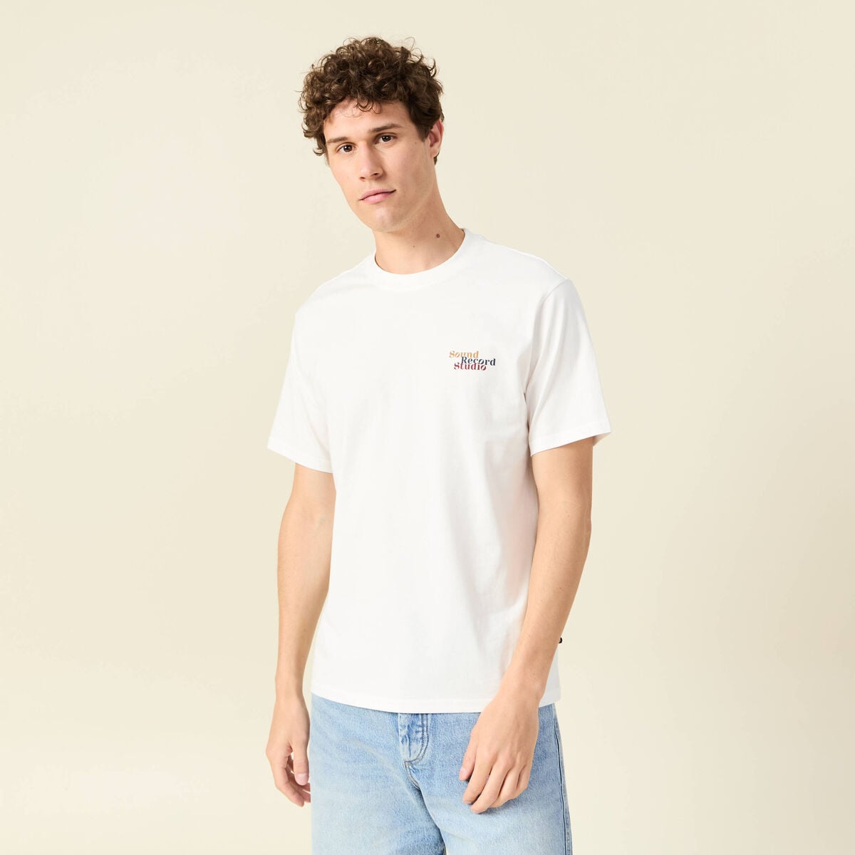 T-shirt en coton manches courtes ecru homme