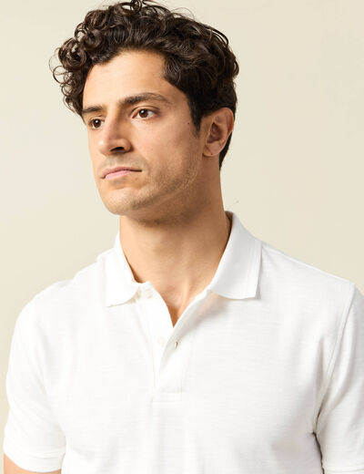 Polo cintré manches courtes en coton ecru homme