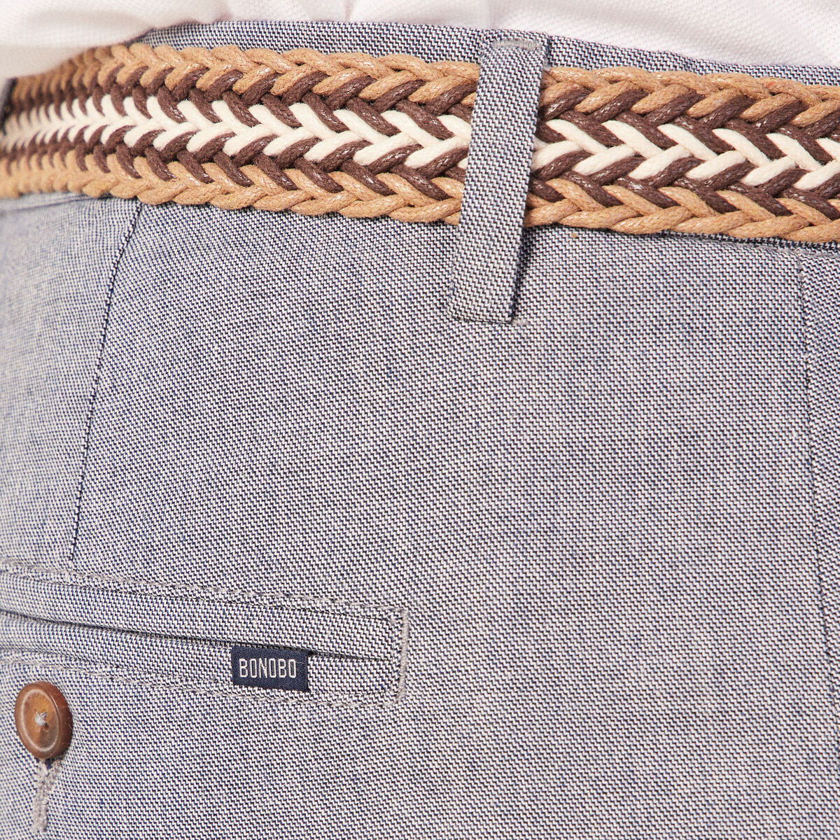 Pantalon chino ceinturé bleu marine homme