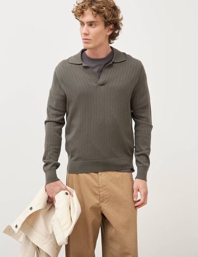 Pull manches longues vert fonc&eacute; homme