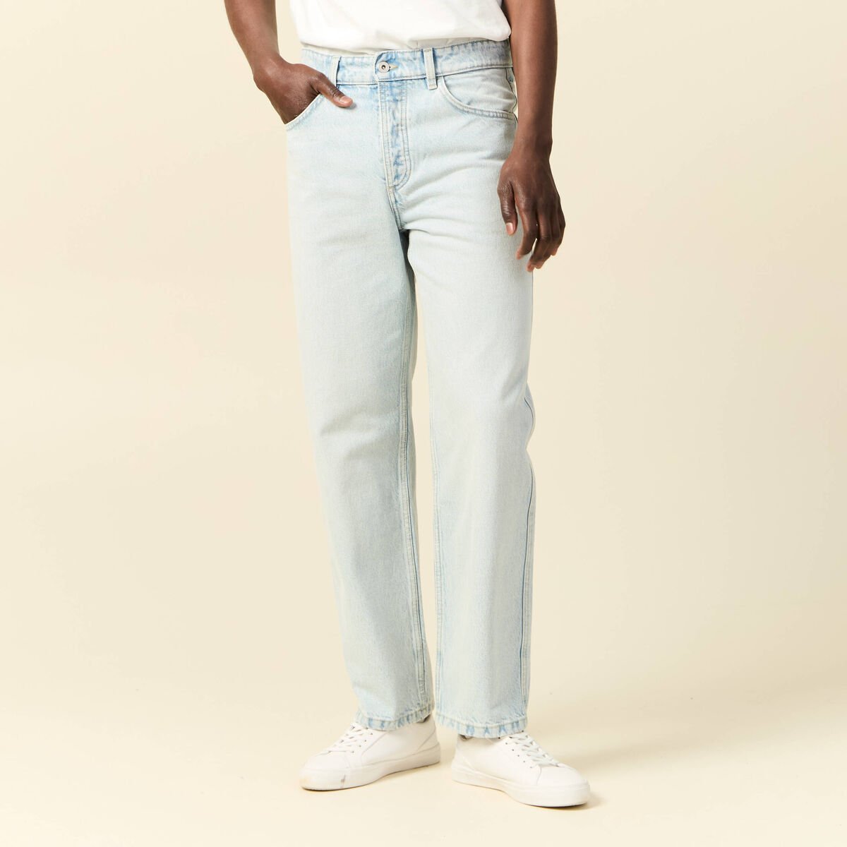 Jeans large 5 poches denim snow bleach homme