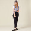 Pantalon carotte ceintur&eacute; bleu marine femme