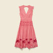 Robe col v manches volantes en coton rouge femme
