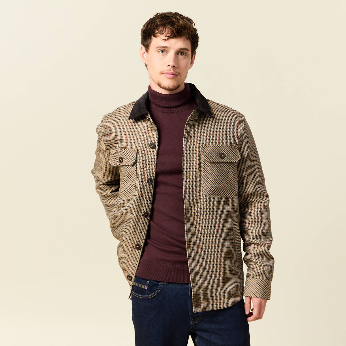 Veste oversize courte manches longues beige homme