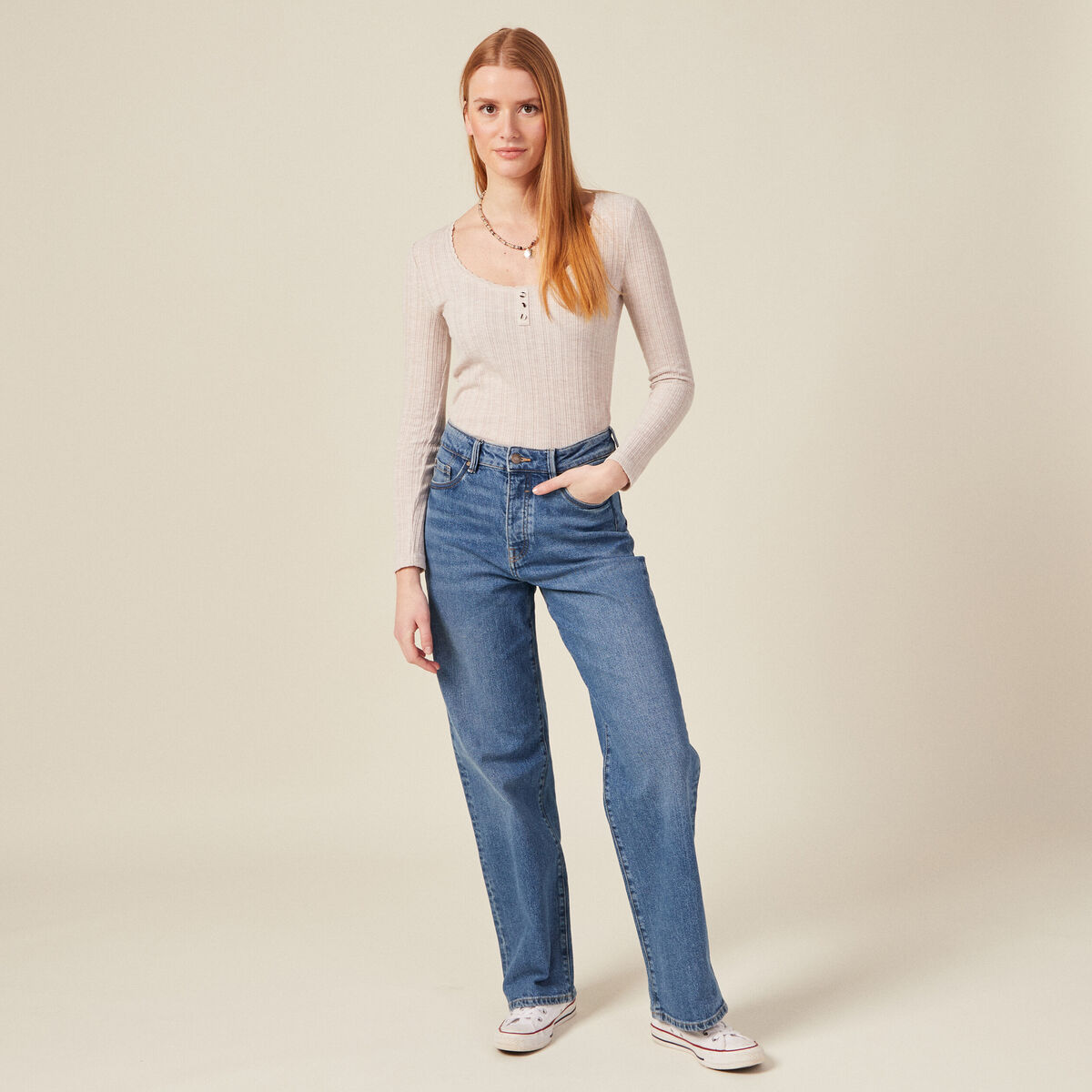 T-shirt à manches longues beige femme