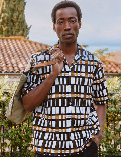 Chemise manches courtes col tailleur blanc homme