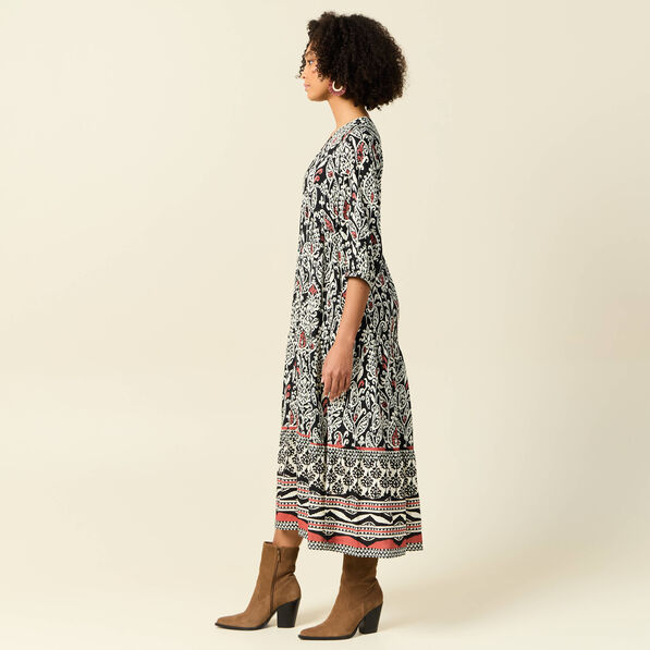 Robe longue évasée noir femme