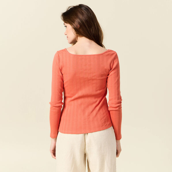 t shirt manches longues orange corail femme T-shirt manches longues orange corail femme