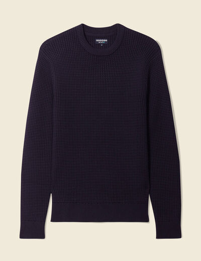Pull manches longues col rond bleu fonc&eacute; homme
