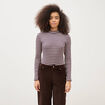 Body ray&eacute; col montant manches longues marron femme