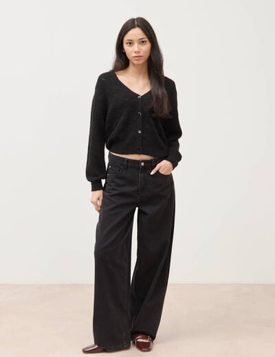 Gilet manches longues col v noir femme