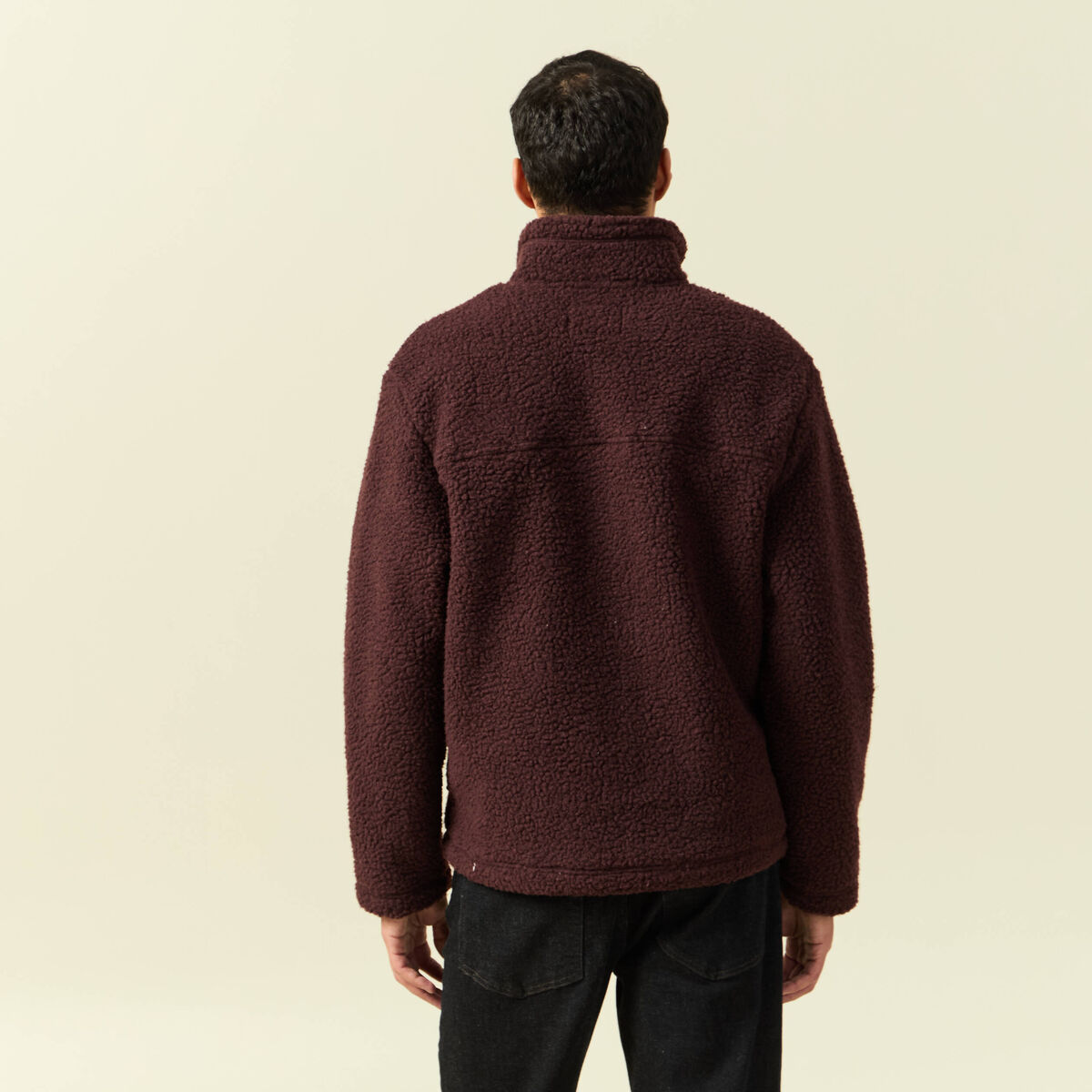 Sweat effet polaire col montant bordeaux homme