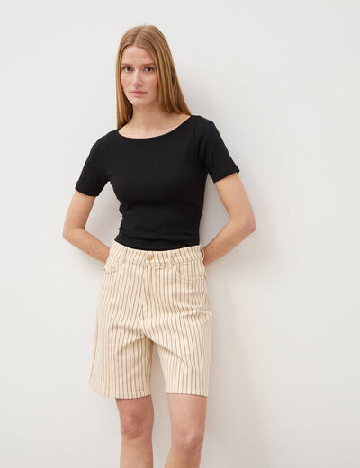 Bermuda large taille haute en jeans denim blanc femme