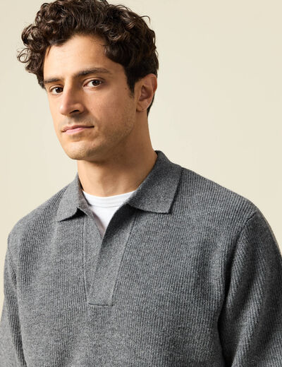 Pull col v gris fonc&eacute; homme
