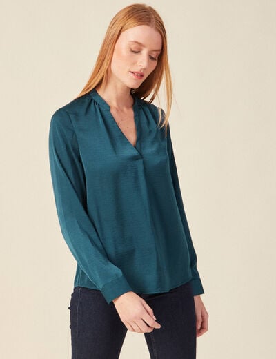 Blouse manches longues bleu canard femme
