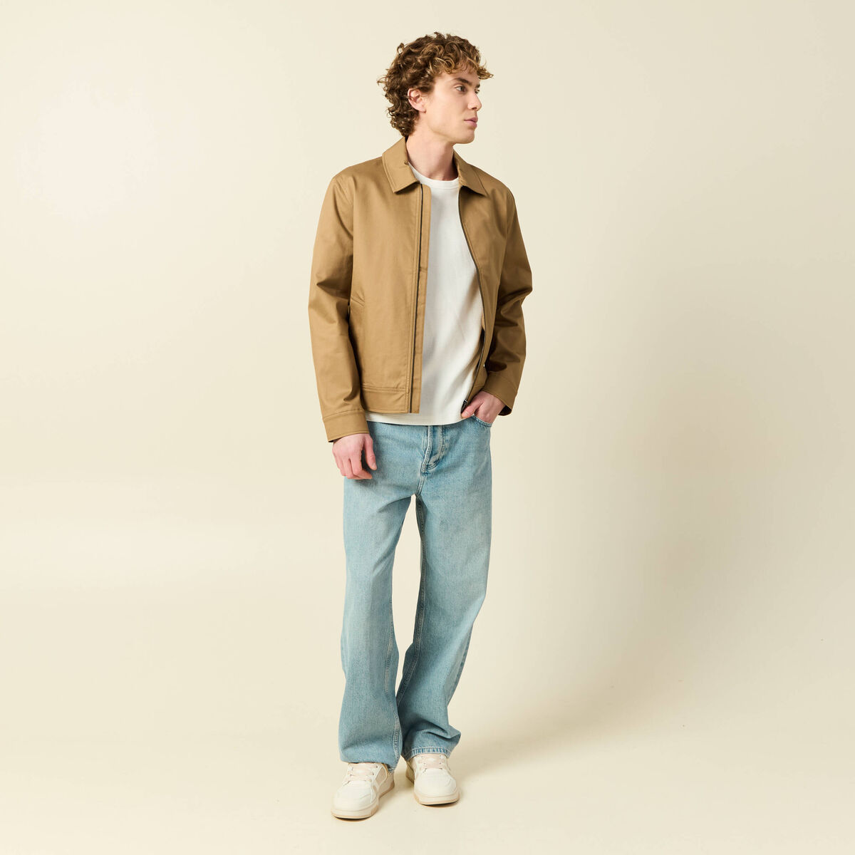 T-shirt ample en coton manches courtes ecru homme