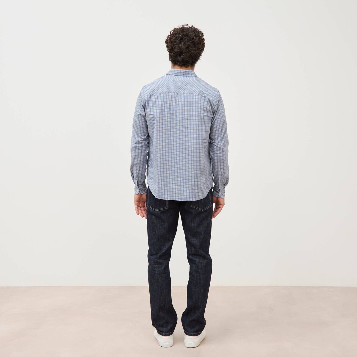 Chemise col am&eacute;ricain manches longues bleu gris homme