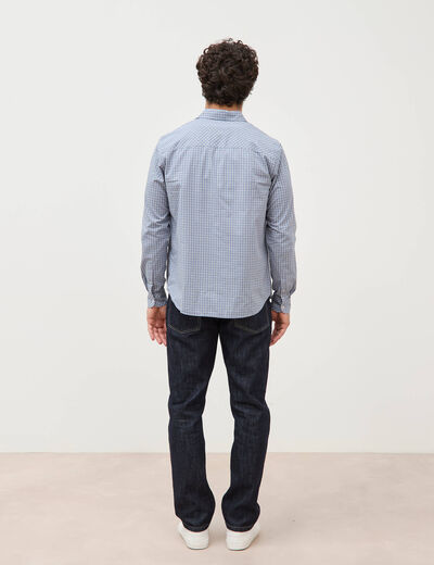 Chemise col am&eacute;ricain manches longues bleu gris homme