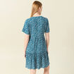 Robe évasée manches courtes bleu femme