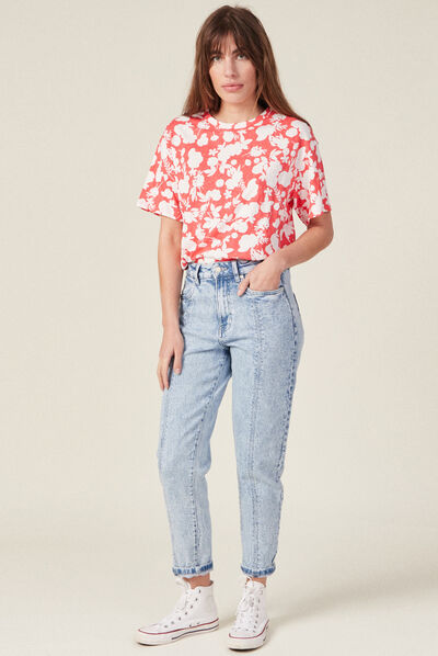 T-shirt manches courtes rose corail femme
