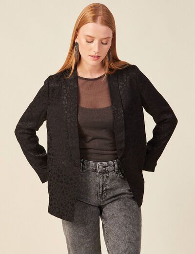 Veste blazer droite satin noir femme