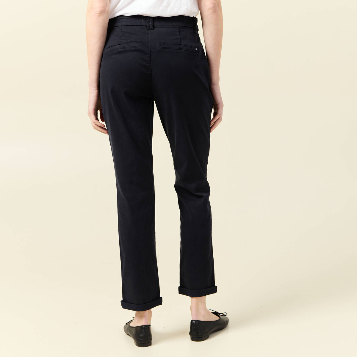 Pantalon chino cigarette bleu foncé femme