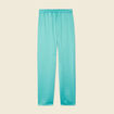 Pantalon large fluide satin bleu turquoise femme