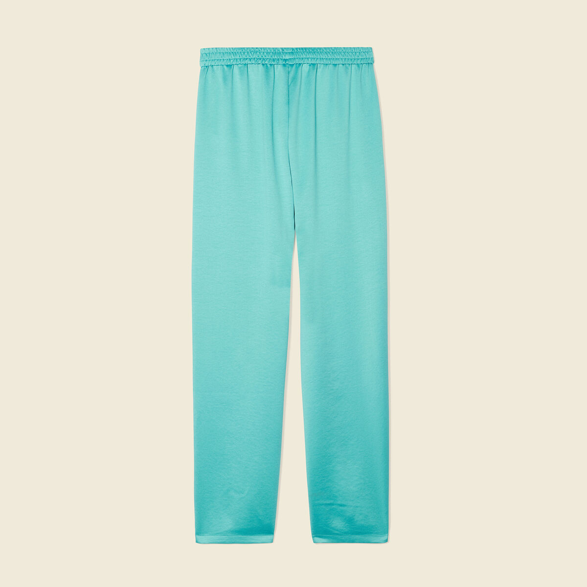 Pantalon large fluide satin bleu turquoise femme