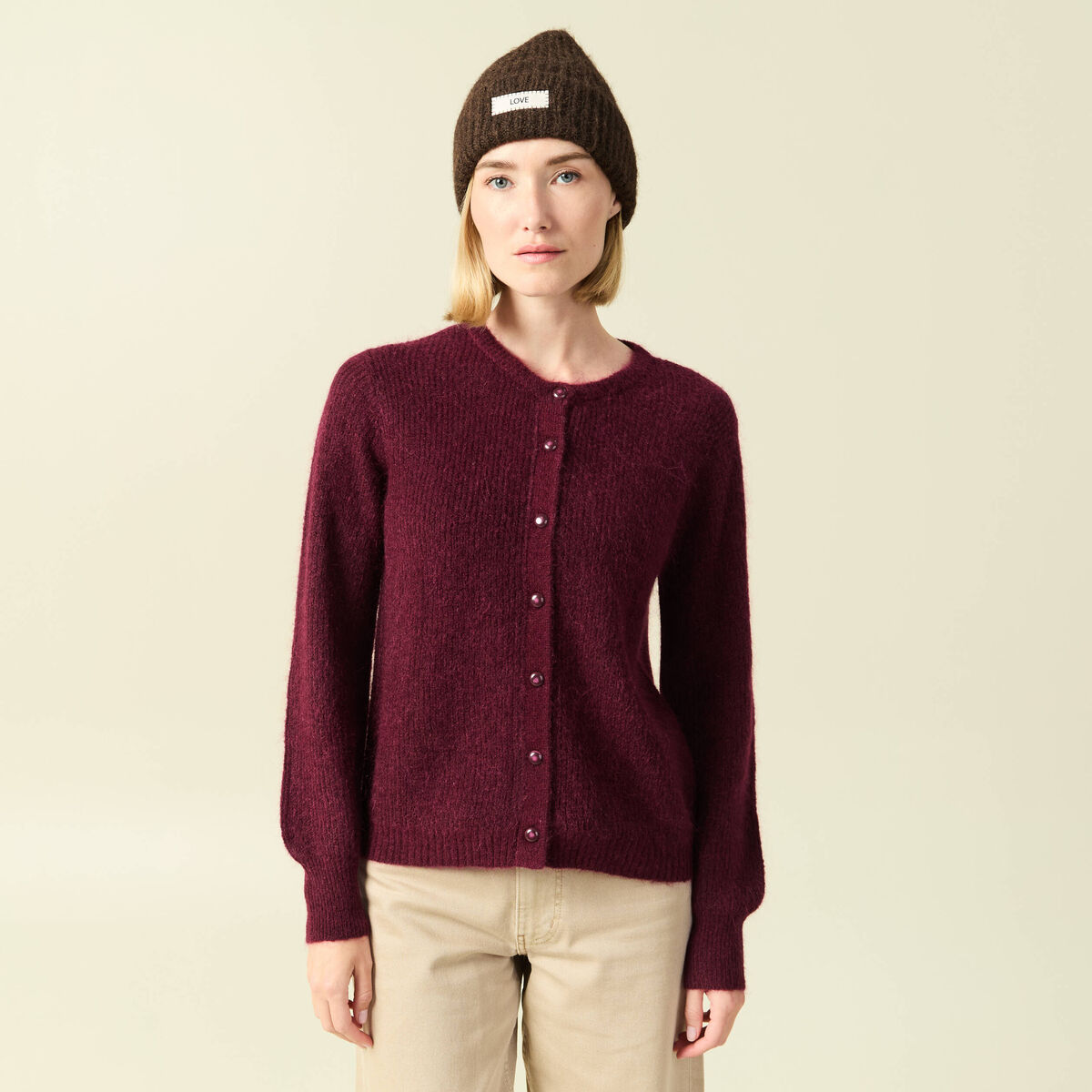 Gilet manches longues bordeaux femme