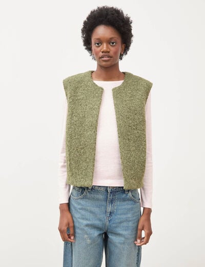 Gilet droit sans manches col rond vert kaki femme