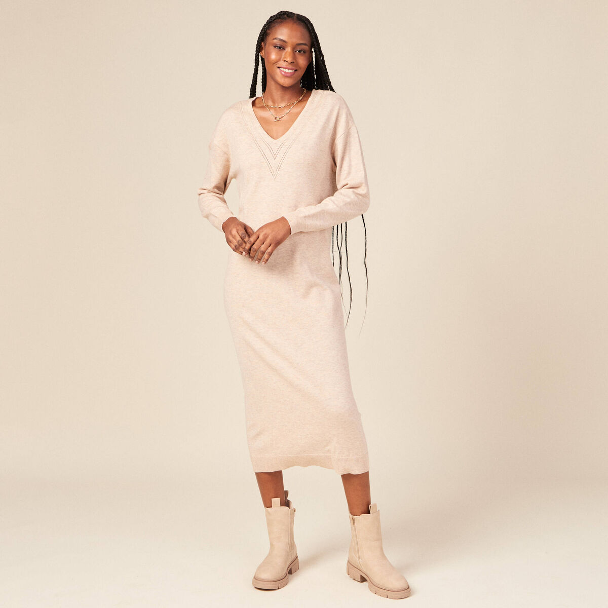 Robe pull éco-responsable creme femme