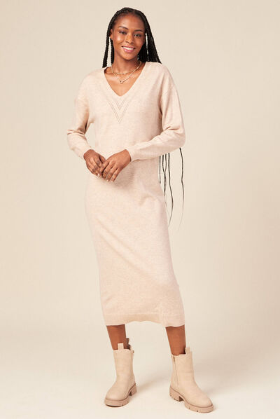 Robe pull éco-responsable creme femme