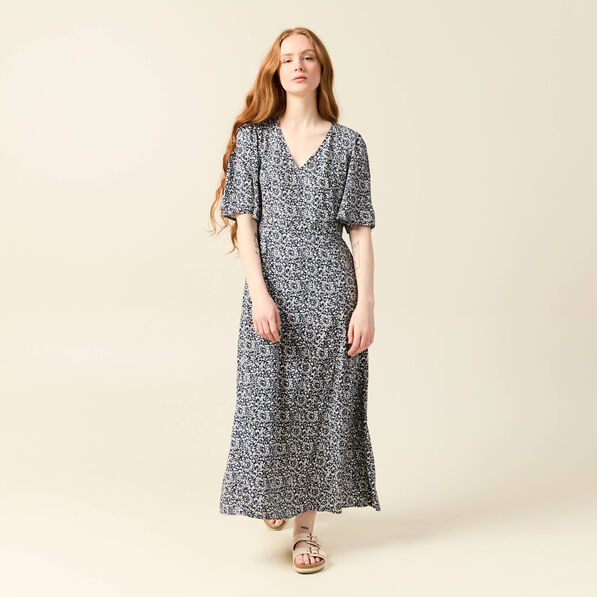 Robe longue trapèze bleu femme