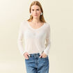 Pull manches longues ajouré ecru femme