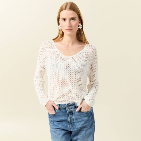 pull manches longues ajoure ecru femme Pull manches longues ajouré ecru femme