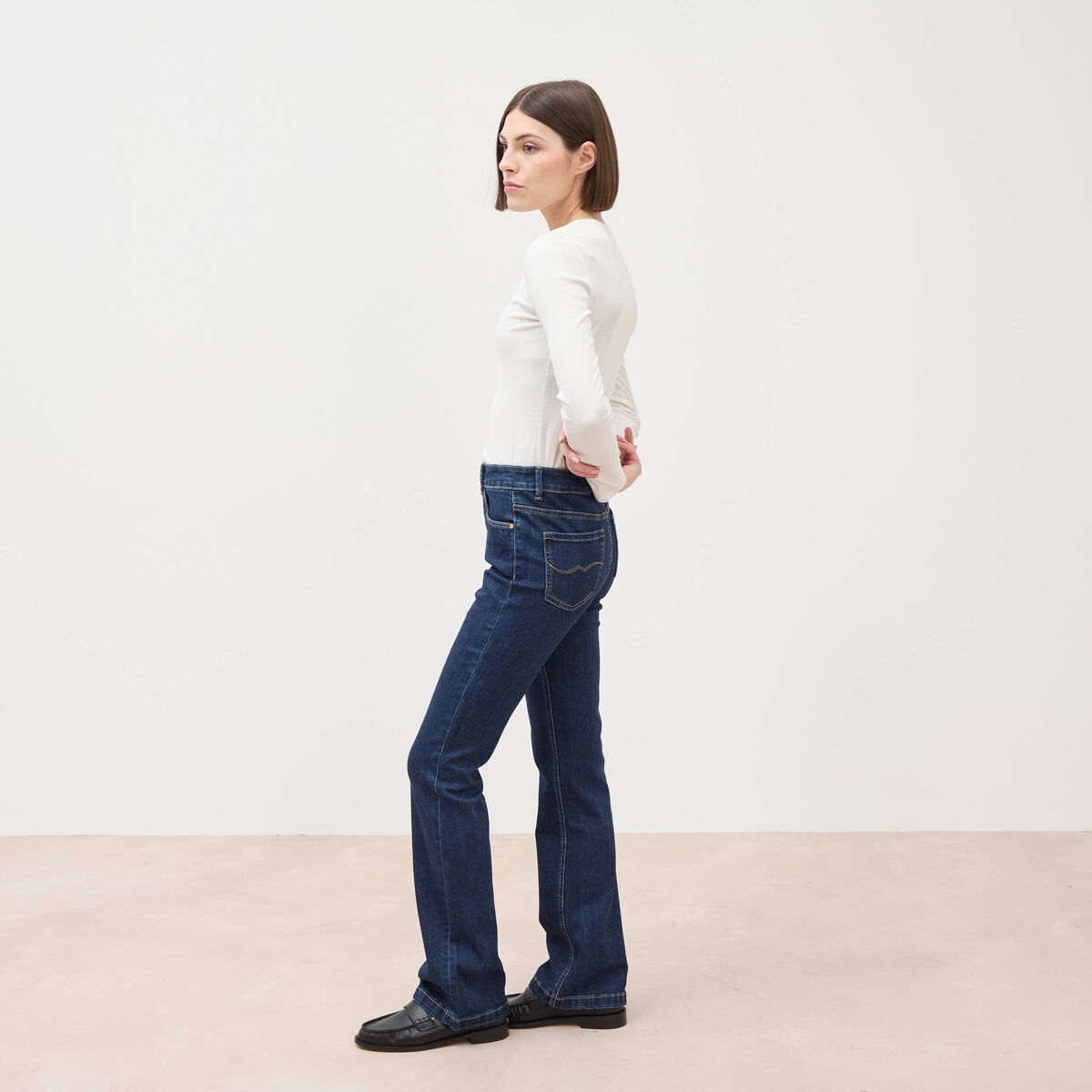 Jeans bootcut taille haute denim brut femme