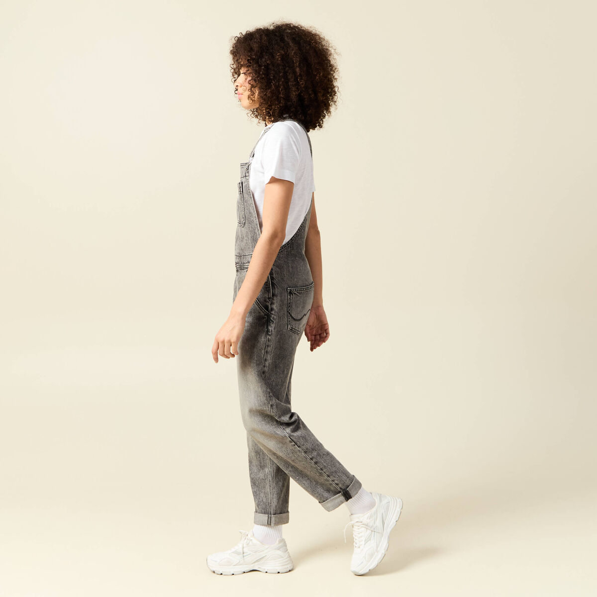 Salopette jeans taille standard denim snow gris femme