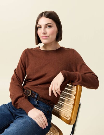 Pull manches longues marron fonc&eacute; femme