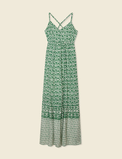 Robe longue évasée fluide vert femme