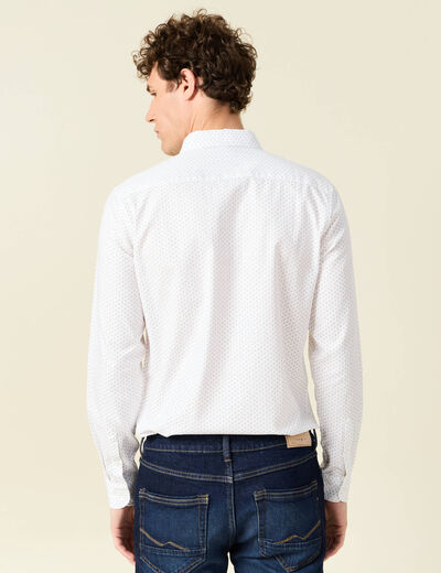 Chemise cintr&eacute;e en coton manches longues blanc homme